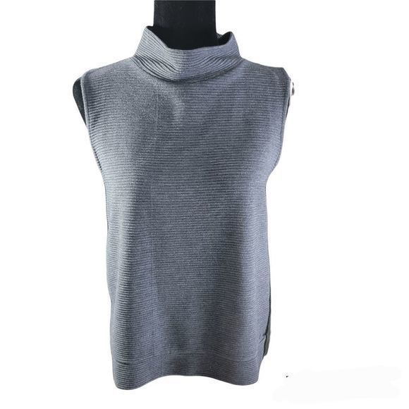 French Connection sleeveless Blouse size med black grey NWT pleated sheer back - Picture 2 of 8